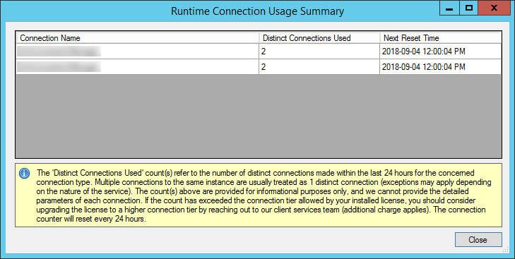 License Manager Runtime Connection Usage Summary